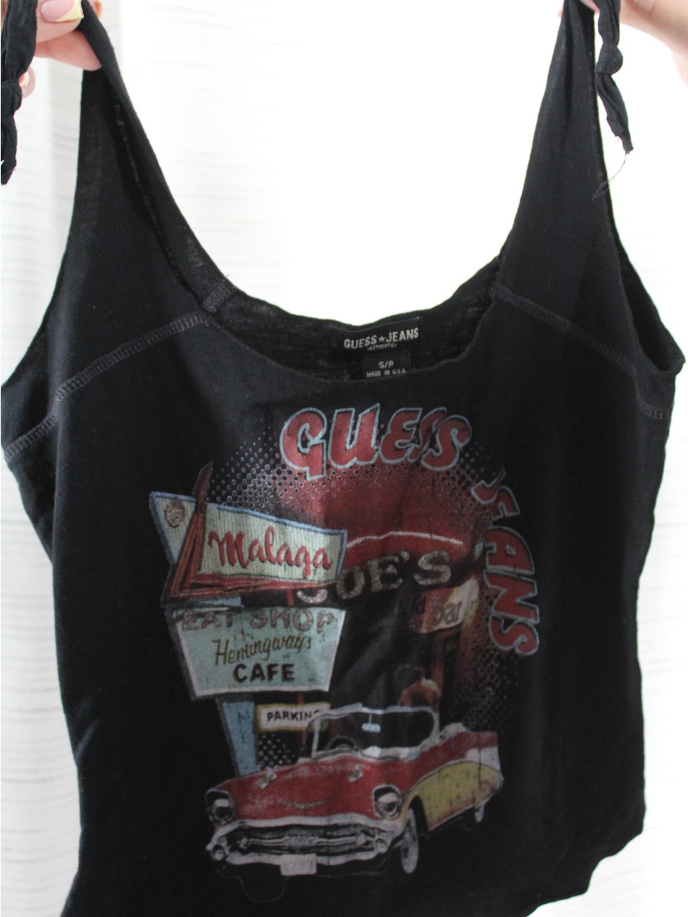 GUESS Jeans Vintage Graphic Tank Top Black Retro Car Print